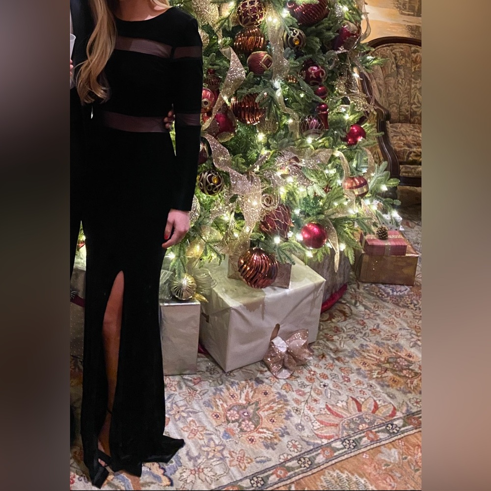 B&A Betsy Adam Black Velvet Illusion Evening Gown Dress